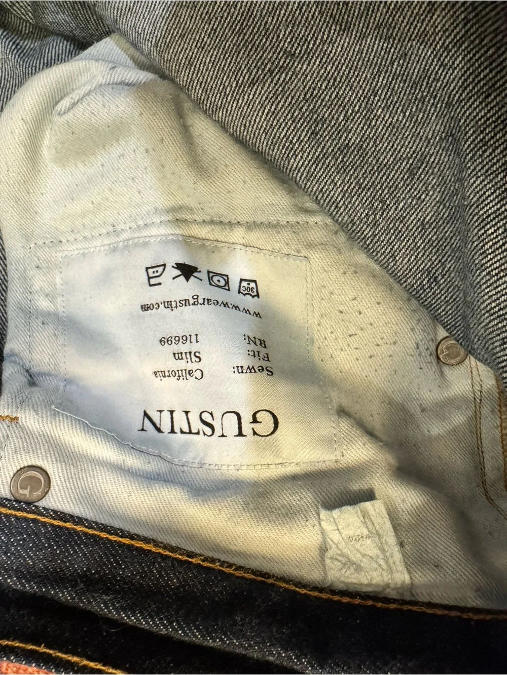 Gustin Men's Dark Indigo Denim Slim Jeans Tagged 36x38 Actual 35x38